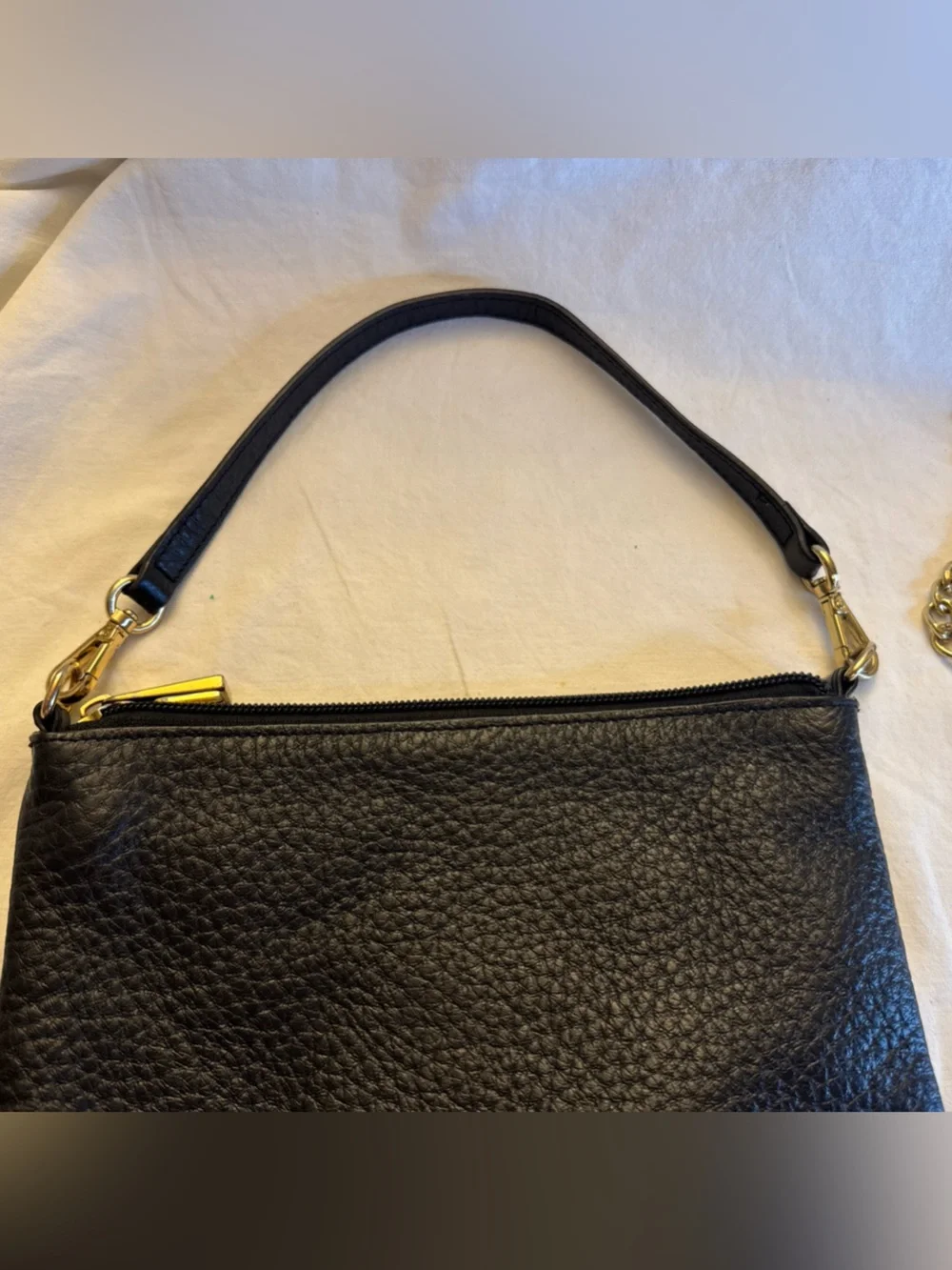 LODIS Black Pebbled Leather 2 Ways Chain Strap Zipper Clutch Crossbody Bag